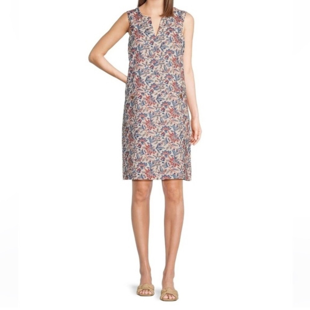 J. McLaughlin Rue Coral/Blue Linen Floral Sleeveless Shift Dress XL NEW $218